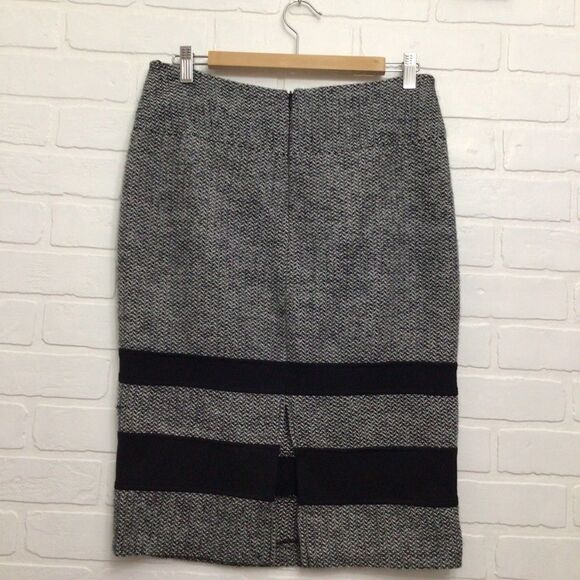 INFINITIF tweed pencil skirt wool blend black grey belted size 38 - Picture 4 of 16